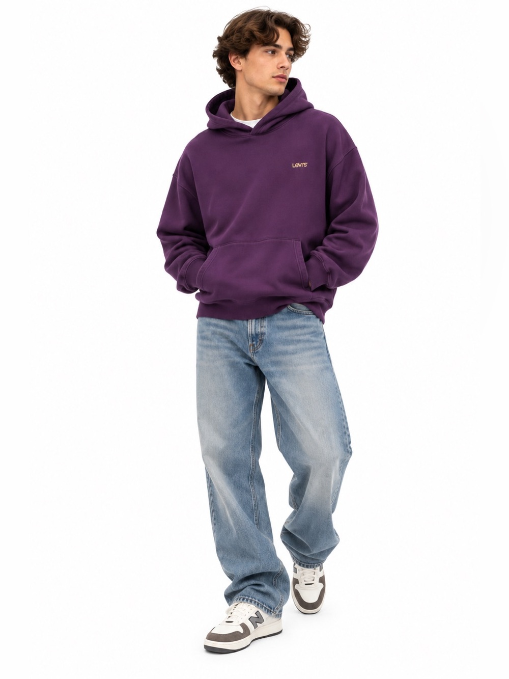 Levi’s Purple Pull Over Hoodie w Yellow Logo – Size XL GUC *Flaw
